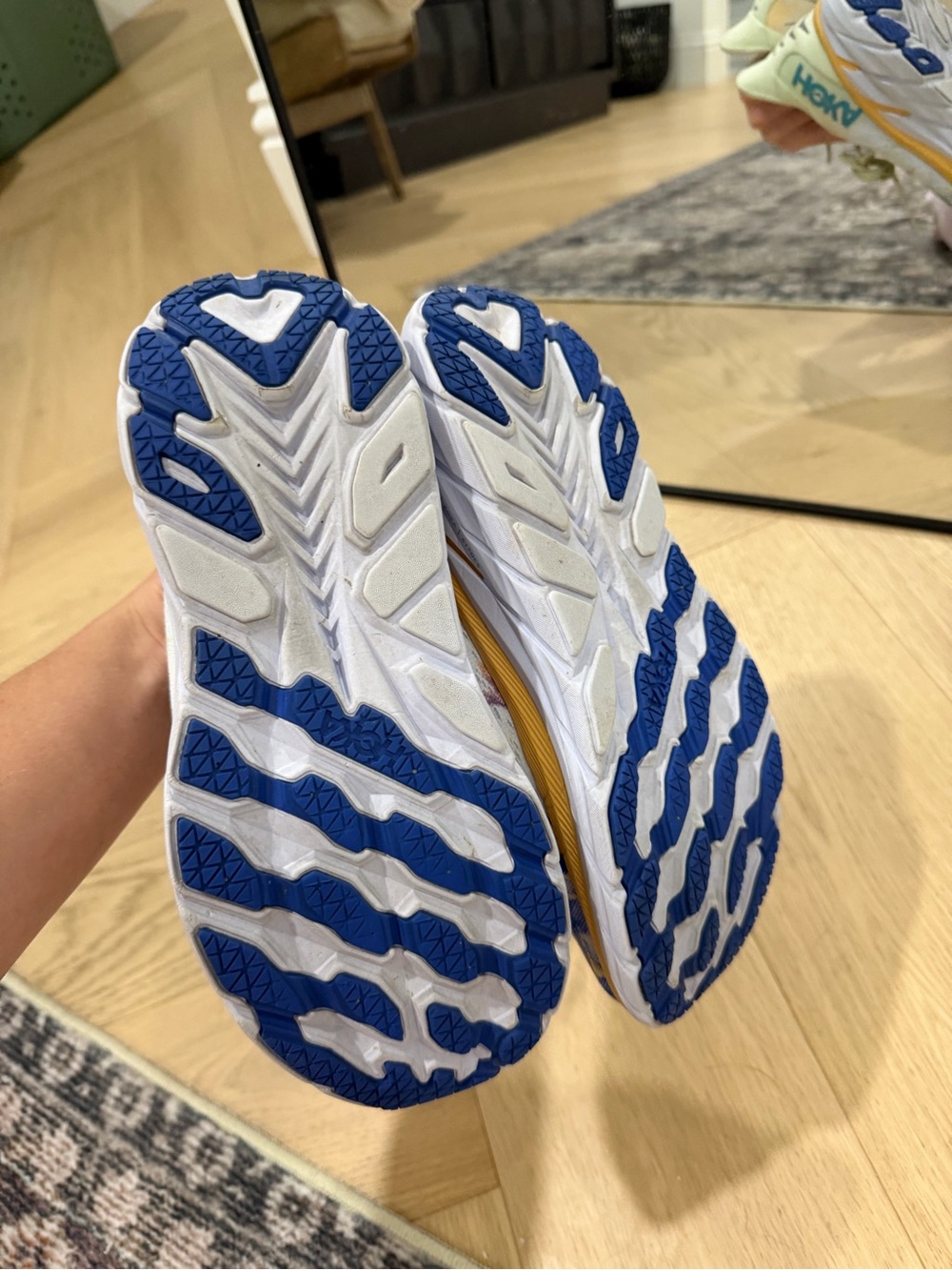 Hoka Women's Light Green, Blue & Yellow Running Shoes - Picture 3 of 8